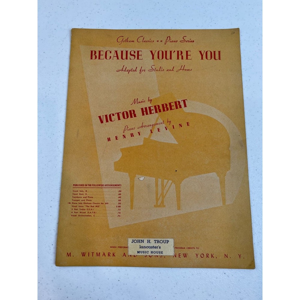 BECAUSE YOU'RE YOU Gotham Classics Piano Series by Victor Herbert Sheet Music